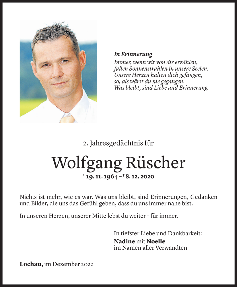 Todesanzeige für Wolfgang Rüscher vom 07.12.2022 aus Vorarlberger Nachrichten