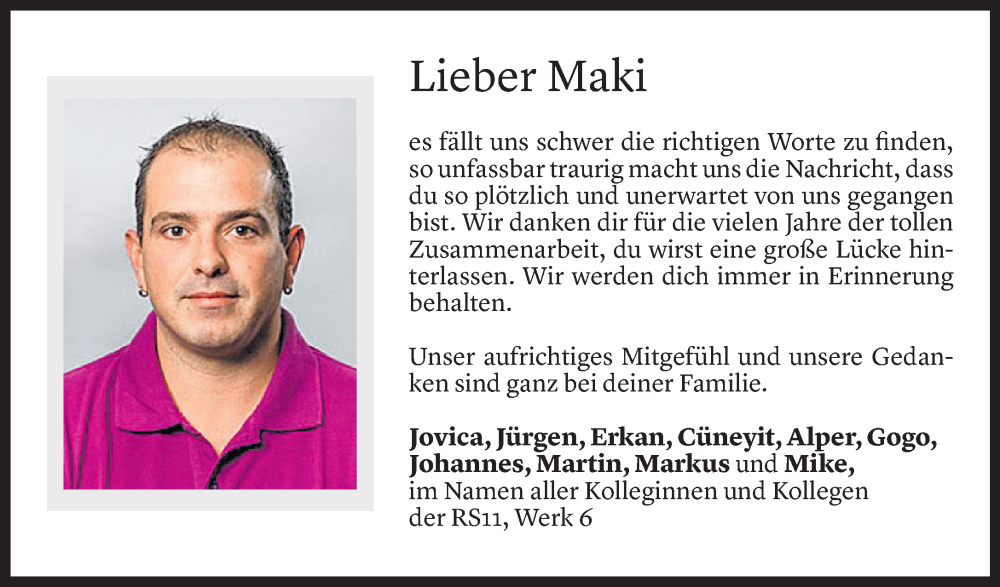  Todesanzeige für Marsel Kljaic vom 31.12.2022 aus Vorarlberger Nachrichten