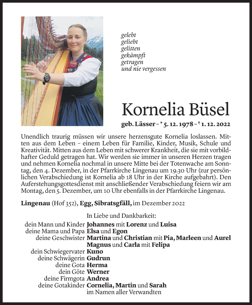  Todesanzeige für Kornelia Büsel vom 01.12.2022 aus Vorarlberger Nachrichten