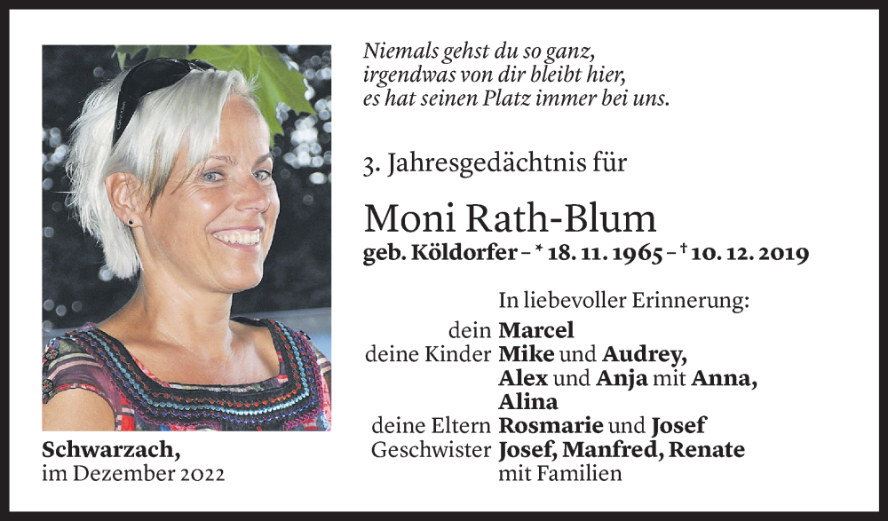  Todesanzeige für Monika Rath-Blum vom 09.12.2022 aus Vorarlberger Nachrichten