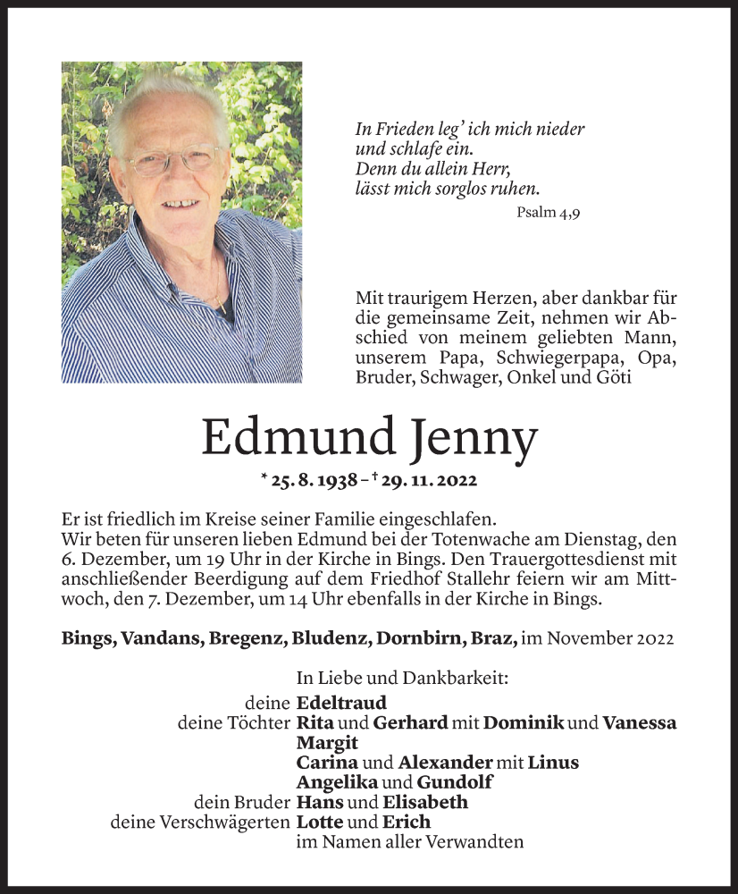  Todesanzeige für Edmund Jenny vom 03.12.2022 aus Vorarlberger Nachrichten