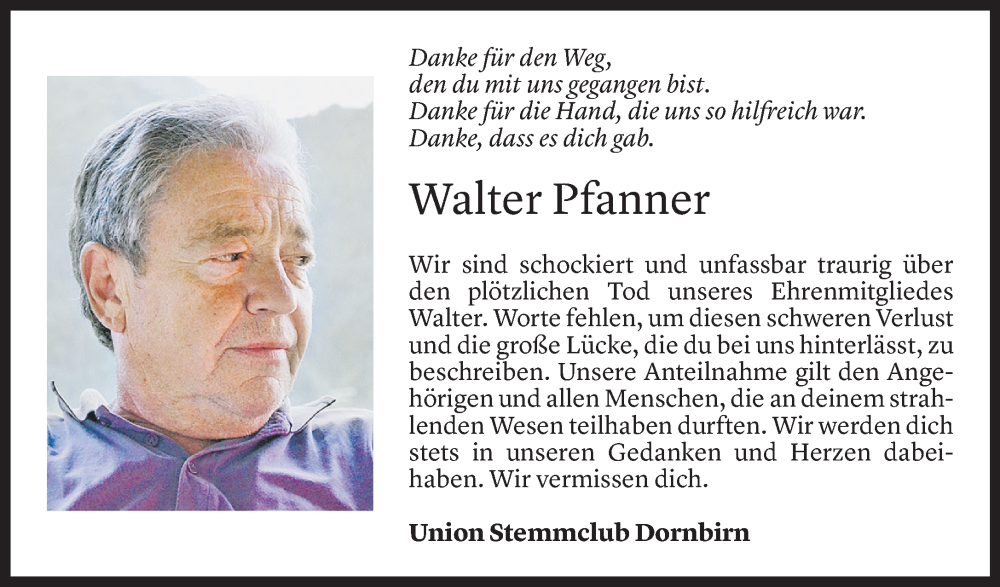  Todesanzeige für Walter Pfanner vom 03.12.2022 aus Vorarlberger Nachrichten