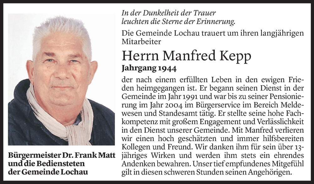  Todesanzeige für Manfred Kepp vom 09.12.2022 aus Vorarlberger Nachrichten