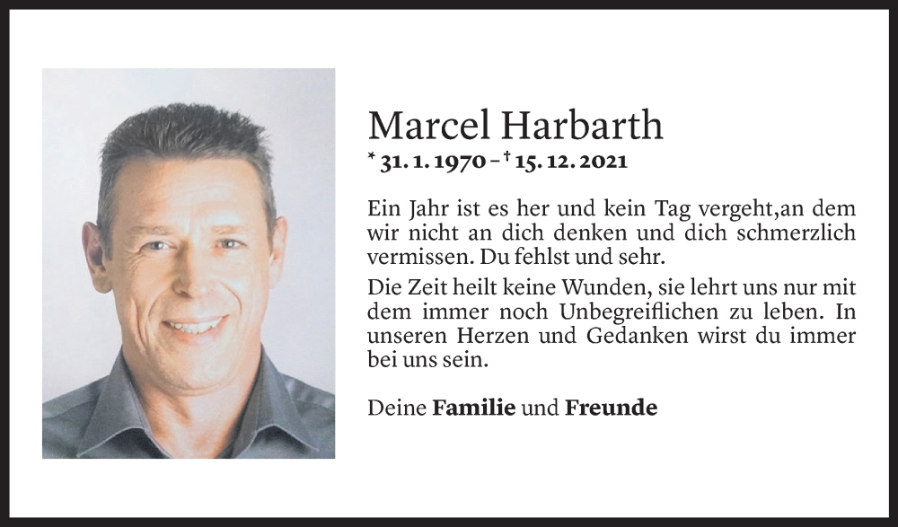  Todesanzeige für Marcel Harbarth vom 15.12.2022 aus Vorarlberger Nachrichten