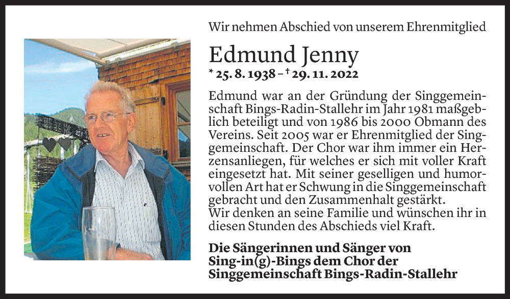  Todesanzeige für Edmund Jenny vom 03.12.2022 aus Vorarlberger Nachrichten