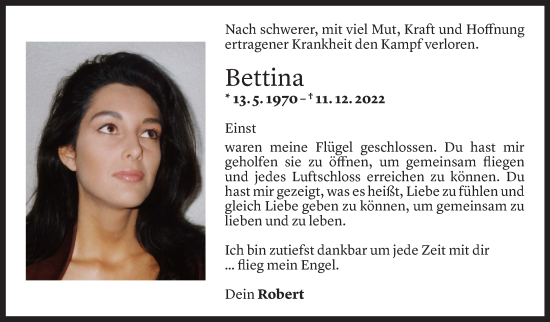 Todesanzeige von Bettina Wohlgenannt-Halbeisen von Vorarlberger Nachrichten