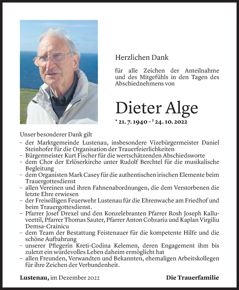  Todesanzeige für Dieter Alge vom 06.12.2022 aus Vorarlberger Nachrichten