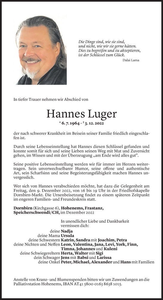 Todesanzeige von Hannes Luger 