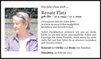 Todesanzeige von Renate Flatz von Vorarlberger Nachrichten