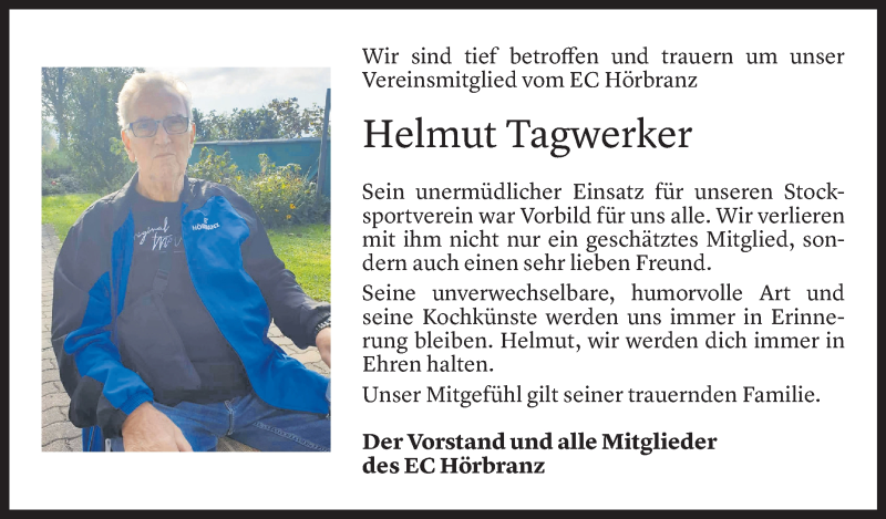  Todesanzeige für Helmut Tagwerker vom 15.02.2022 aus Vorarlberger Nachrichten