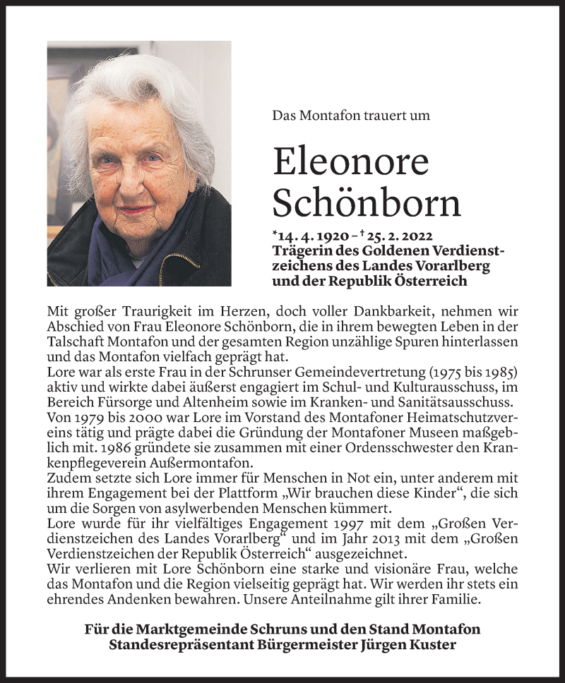  Todesanzeige für Eleonore Schönborn vom 28.02.2022 aus Vorarlberger Nachrichten