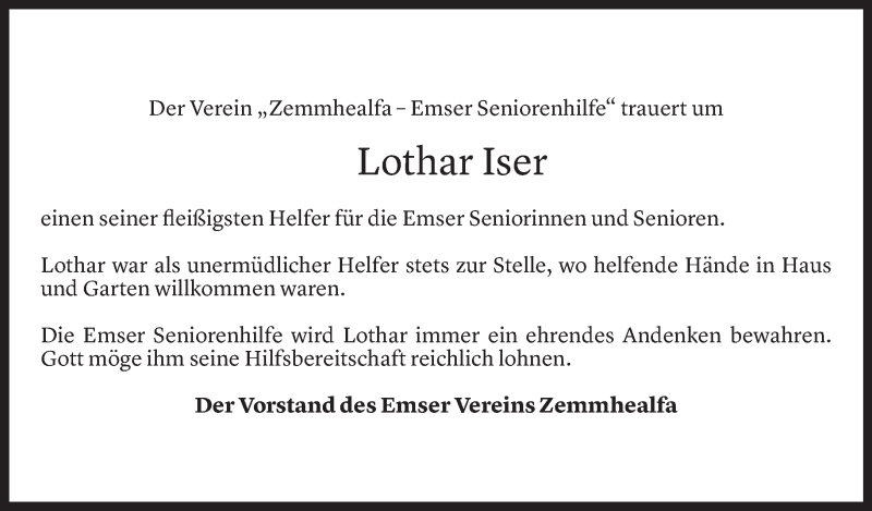  Todesanzeige für Lothar Iser vom 25.02.2022 aus Vorarlberger Nachrichten