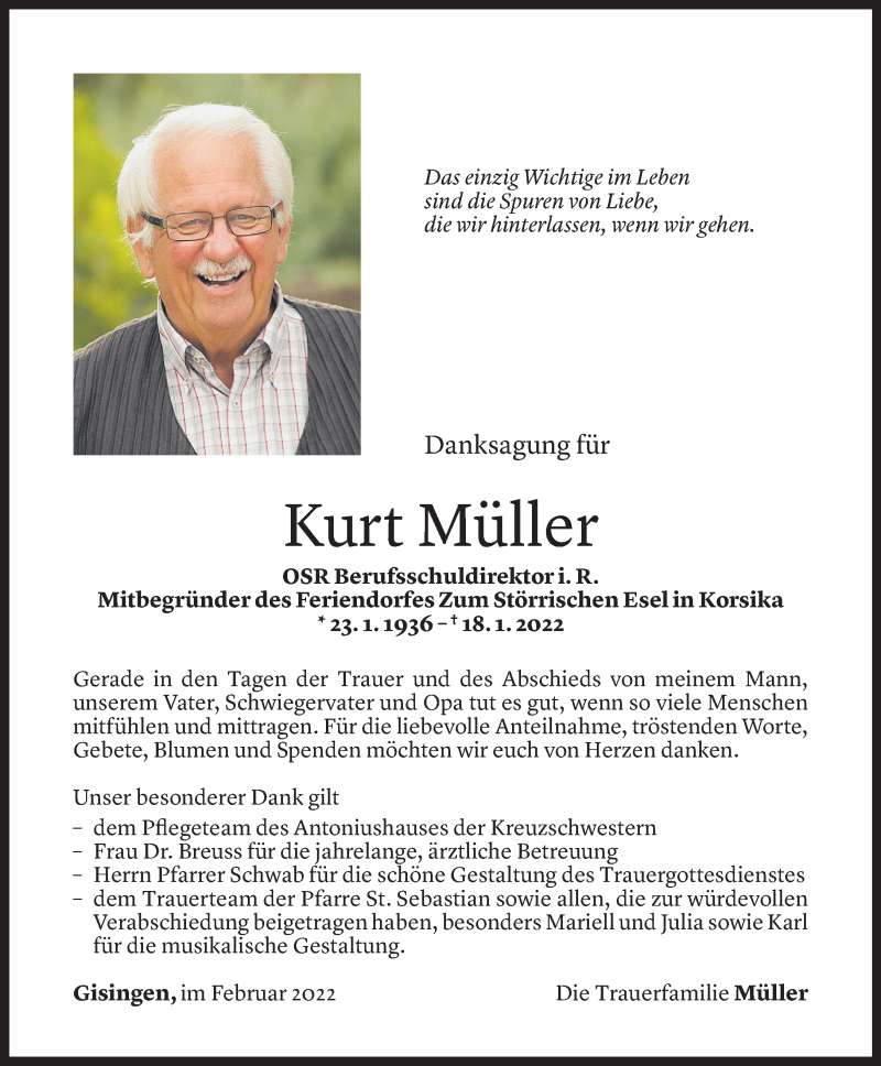  Todesanzeige für Kurt Müller vom 11.02.2022 aus Vorarlberger Nachrichten