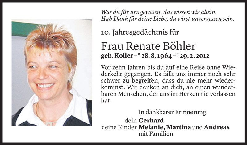  Todesanzeige für Renate Böhler vom 28.02.2022 aus Vorarlberger Nachrichten