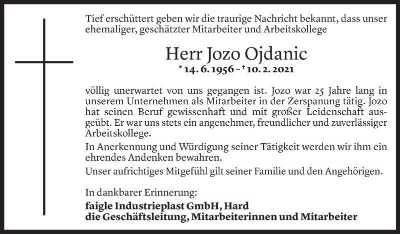  Todesanzeige für Jozo Ojdanic vom 14.02.2022 aus Vorarlberger Nachrichten