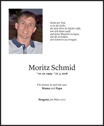 Todesanzeige von Moritz Schmid von vorarlberger nachrichten