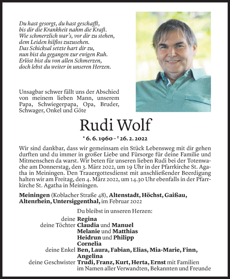  Todesanzeige für Rudi Wolf vom 01.03.2022 aus Vorarlberger Nachrichten