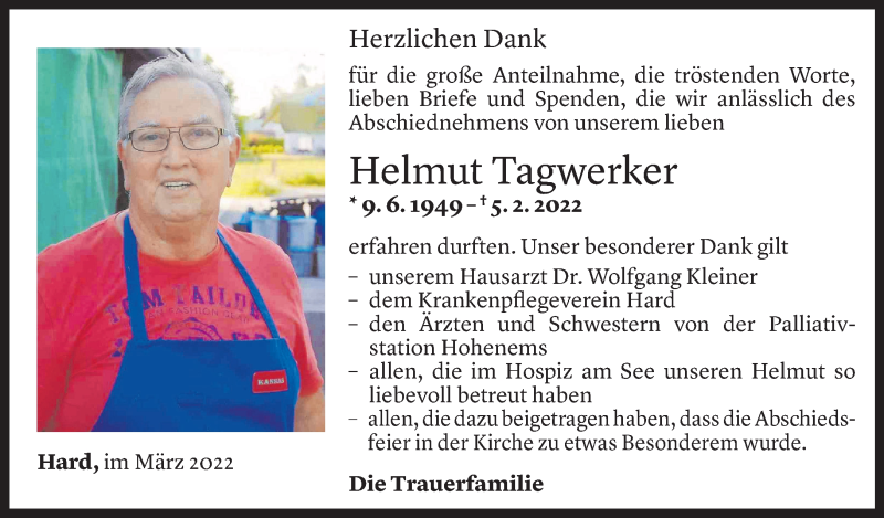  Todesanzeige für Helmut Tagwerker vom 01.03.2022 aus Vorarlberger Nachrichten