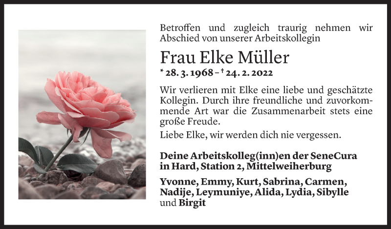  Todesanzeige für Elke Müller vom 03.03.2022 aus Vorarlberger Nachrichten