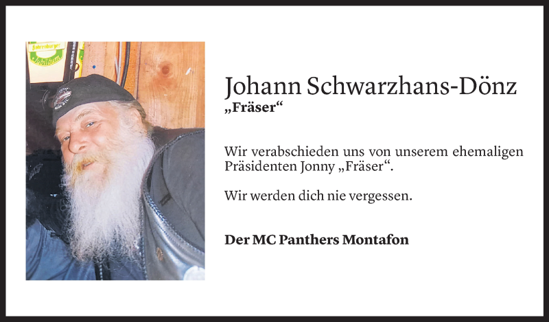  Todesanzeige für Johann Schwarzhans-Dönz vom 29.03.2022 aus vorarlberger nachrichten