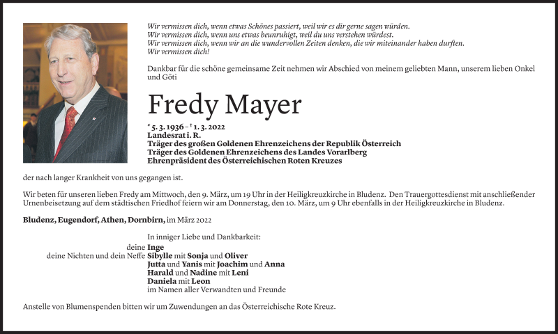  Todesanzeige für Fredy Mayer vom 05.03.2022 aus Vorarlberger Nachrichten