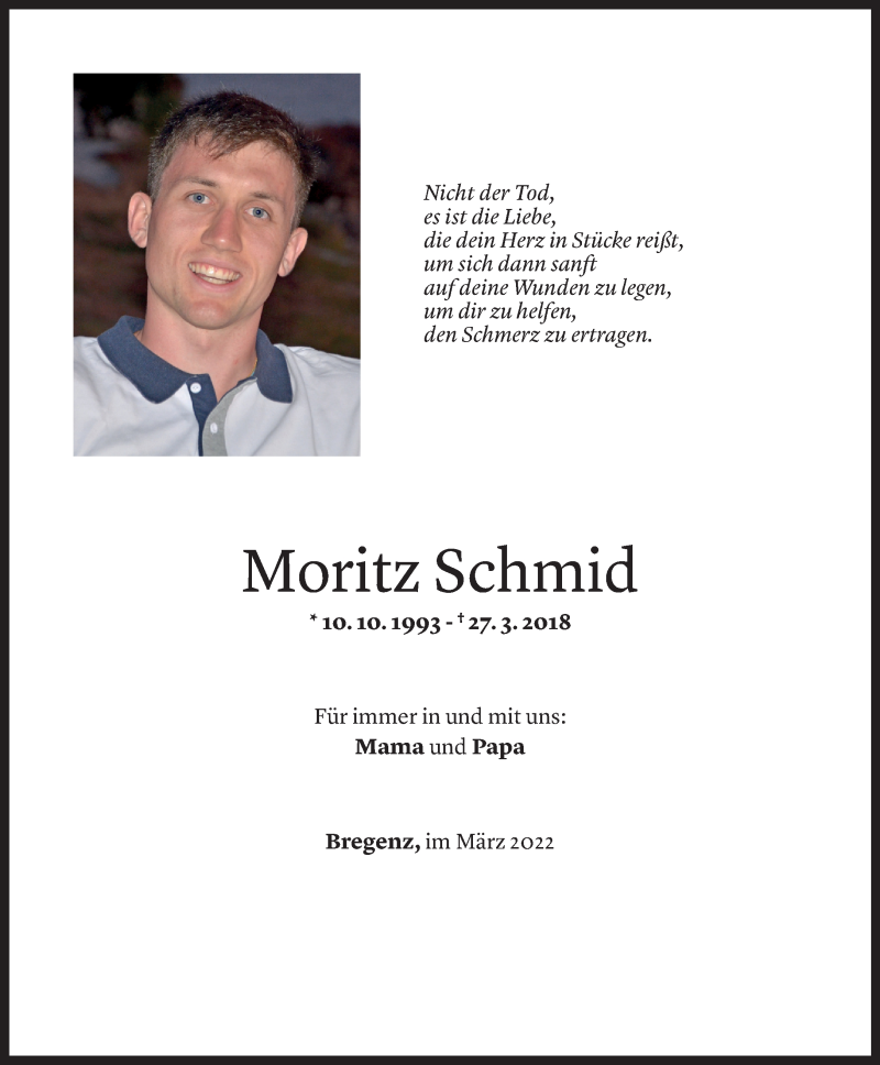  Todesanzeige für Moritz Schmid vom 24.03.2022 aus vorarlberger nachrichten