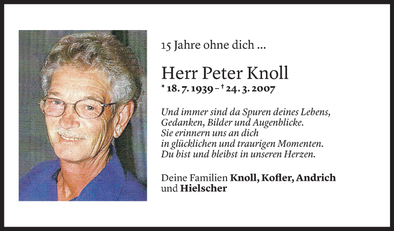  Todesanzeige für Peter Knoll vom 23.03.2022 aus vorarlberger nachrichten