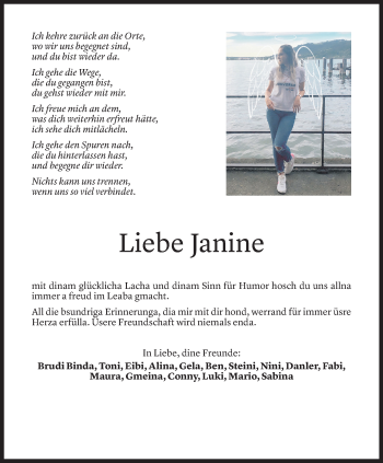 Todesanzeige von Janine Greiderer von Vorarlberger Nachrichten
