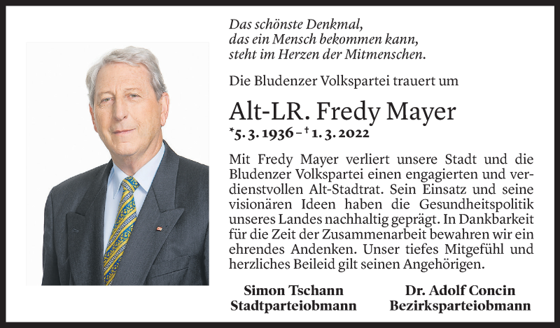  Todesanzeige für Fredy Mayer vom 05.03.2022 aus Vorarlberger Nachrichten
