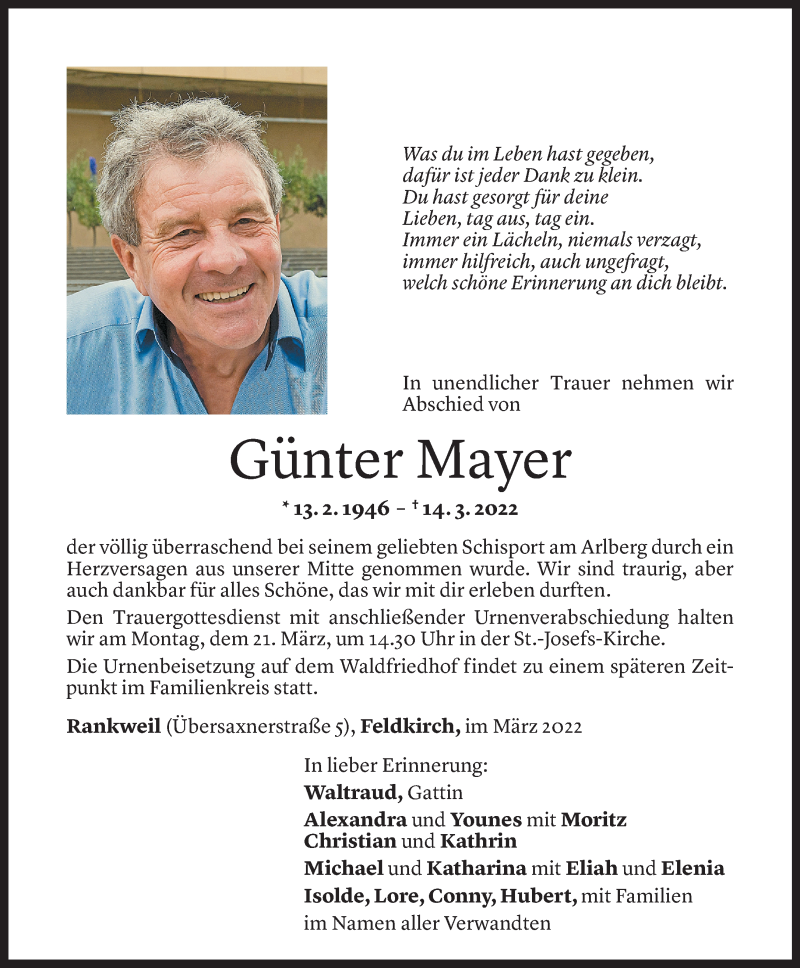  Todesanzeige für Günter Mayer vom 18.03.2022 aus 