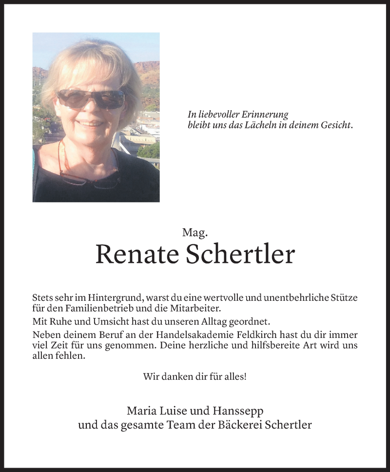  Todesanzeige für Renate Elisabeth Schertler vom 01.04.2022 aus Vorarlberger Nachrichten