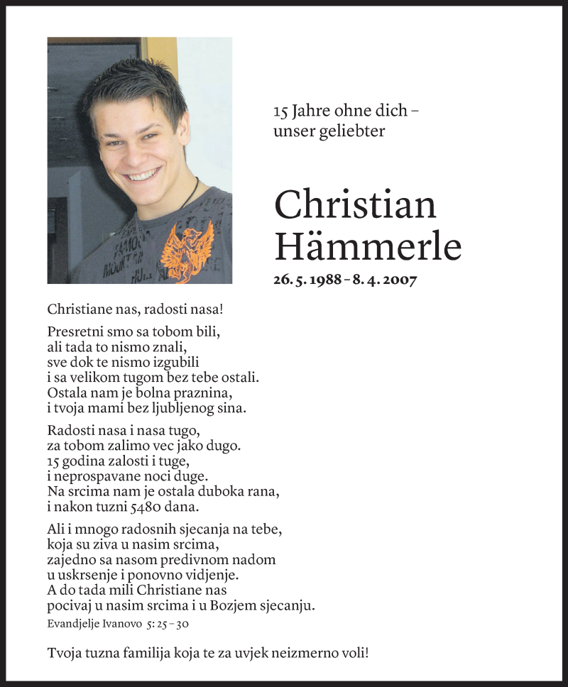  Todesanzeige für Christian Hämmerle vom 07.04.2022 aus Vorarlberger Nachrichten