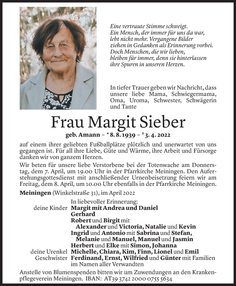  Todesanzeige für Margit Sieber vom 05.04.2022 aus Vorarlberger Nachrichten