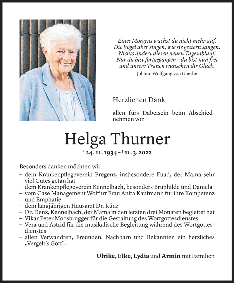  Todesanzeige für Helga Thurner vom 08.04.2022 aus vorarlberger nachrichten