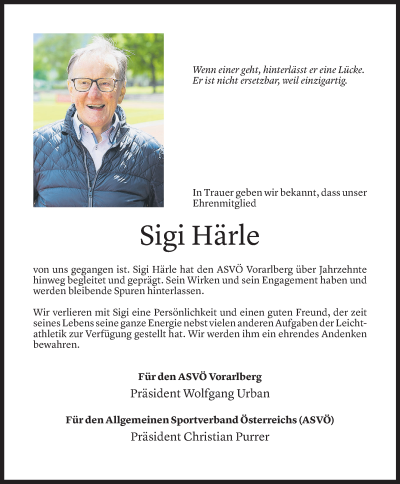  Todesanzeige für Sigi Härle vom 11.04.2022 aus vorarlberger nachrichten