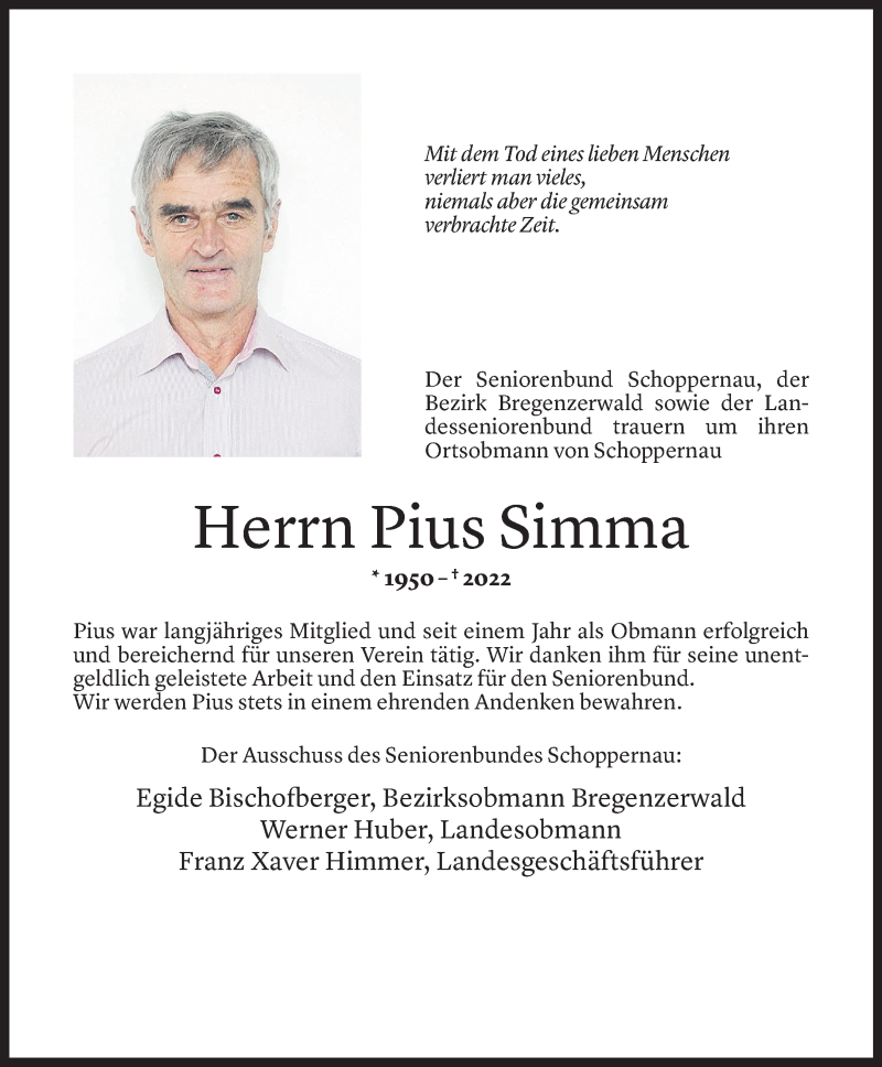  Todesanzeige für Pius Simma vom 15.04.2022 aus Vorarlberger Nachrichten