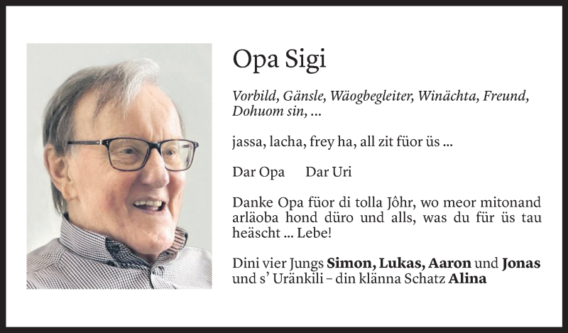  Todesanzeige für Sigi Härle vom 10.04.2022 aus vorarlberger nachrichten