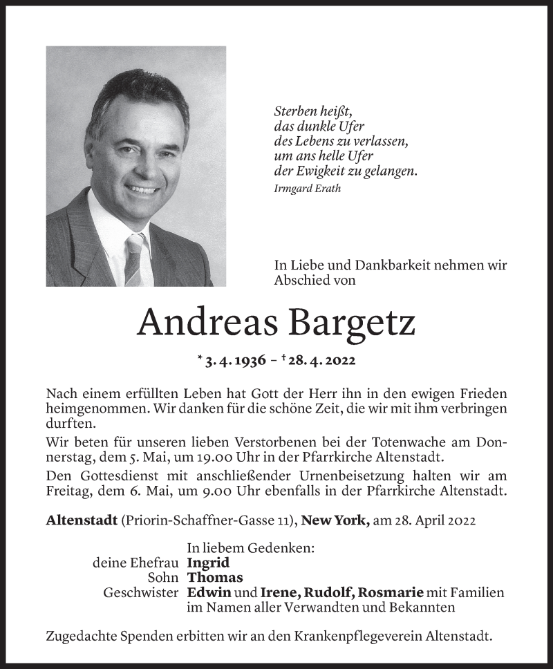  Todesanzeige für Andreas Bargetz vom 03.05.2022 aus Vorarlberger Nachrichten