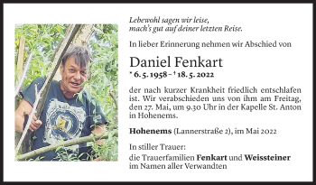 Todesanzeige von Daniel Fenkart von Vorarlberger Nachrichten