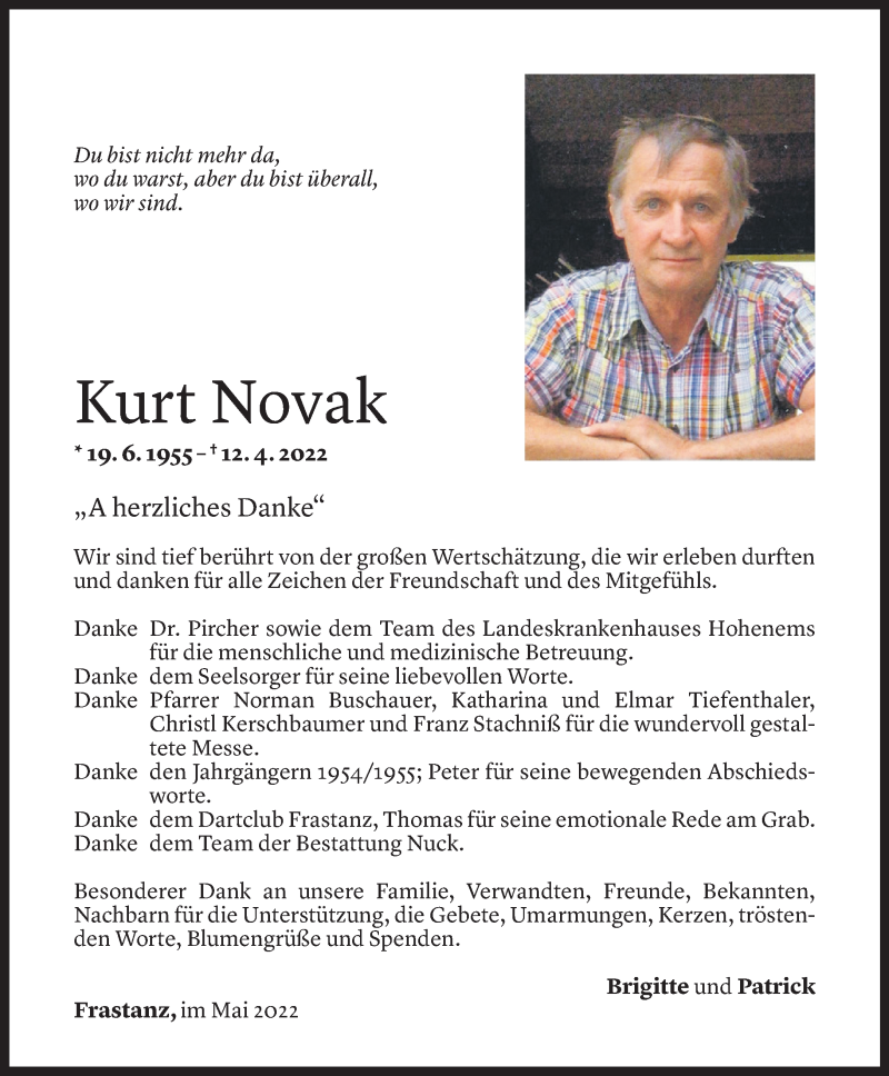  Todesanzeige für Kurt Novak vom 05.05.2022 aus Vorarlberger Nachrichten