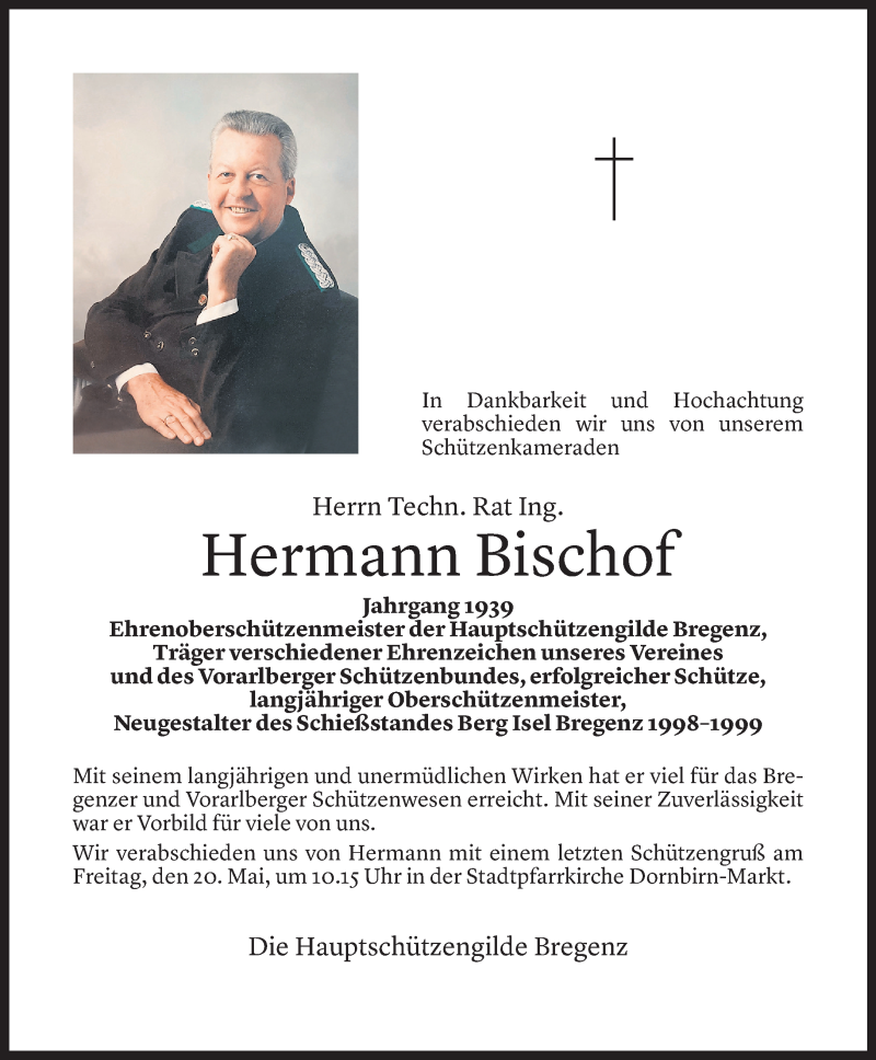  Todesanzeige für Hermann Bischof vom 19.05.2022 aus Vorarlberger Nachrichten