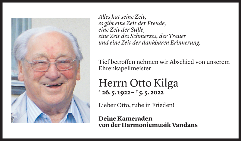  Todesanzeige für Otto Kilga vom 10.05.2022 aus Vorarlberger Nachrichten