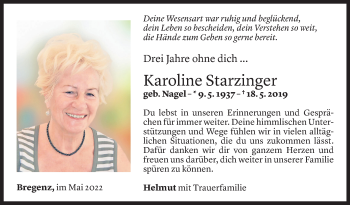 Todesanzeige von Karoline Starzinger von Vorarlberger Nachrichten