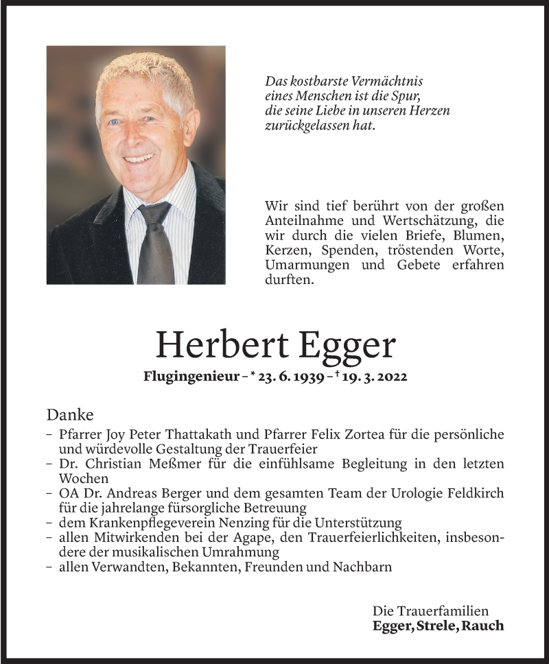  Todesanzeige für Herbert Egger vom 13.05.2022 aus Vorarlberger Nachrichten