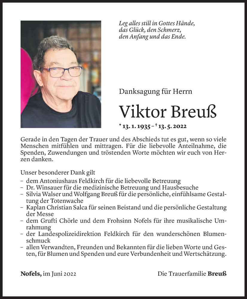  Todesanzeige für Viktor Breuß vom 20.06.2022 aus Vorarlberger Nachrichten