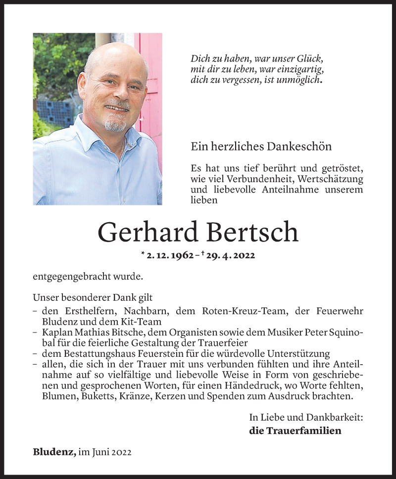  Todesanzeige für Gerhard Bertsch vom 03.06.2022 aus Vorarlberger Nachrichten