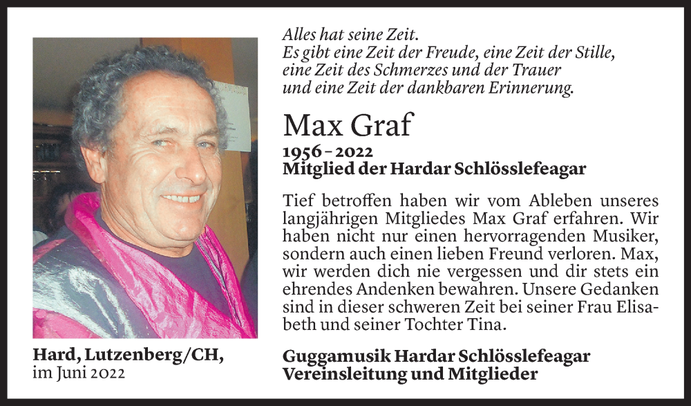  Todesanzeige für Max Graf vom 10.06.2022 aus Vorarlberger Nachrichten