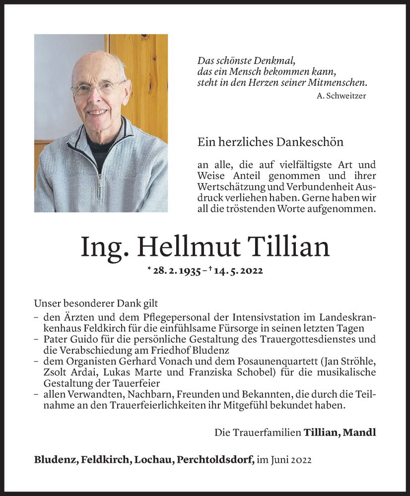  Todesanzeige für Hellmut Tillian vom 11.06.2022 aus Vorarlberger Nachrichten