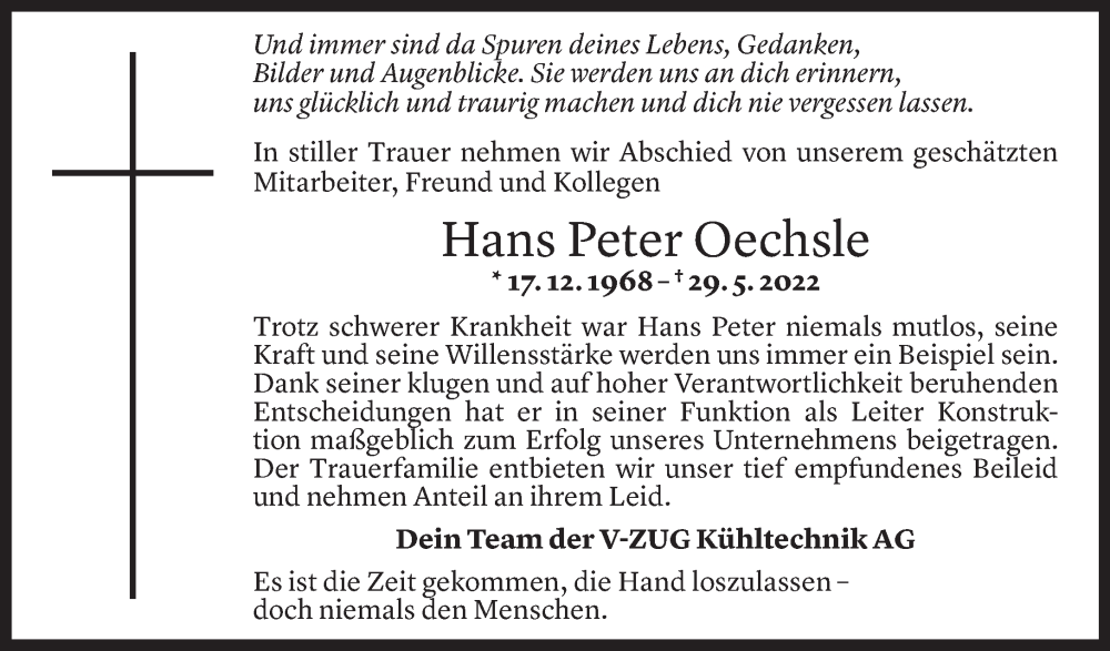  Todesanzeige für Hans Peter Oechsle vom 09.06.2022 aus Vorarlberger Nachrichten