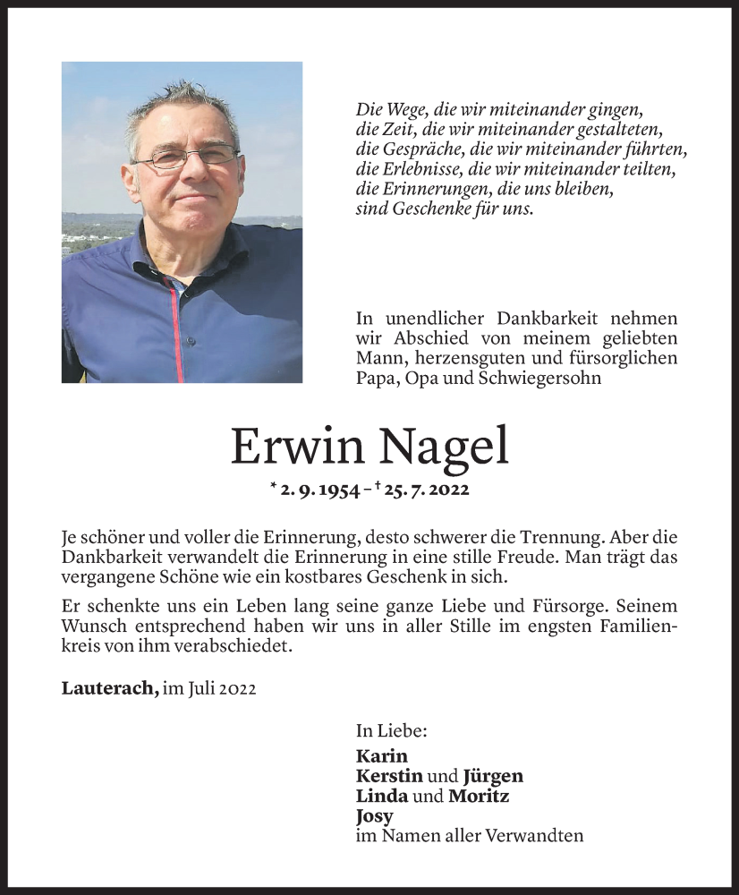Todesanzeigen von Erwin Nagel Todesanzeigen Vorarlberger Nachrichten